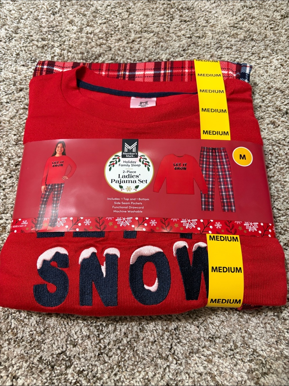 Holiday Red Ladies' Pajama Set with 'SNOW' Accent - Medium